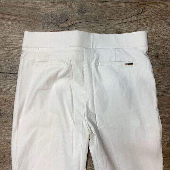 Anne Klein White Elastic Waist Seamed Pants Size 8 Stretch Gold Buttons - Picture 8 of 9